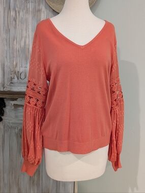 NWT Sioni Apricot Brandy V-Neck Sweater